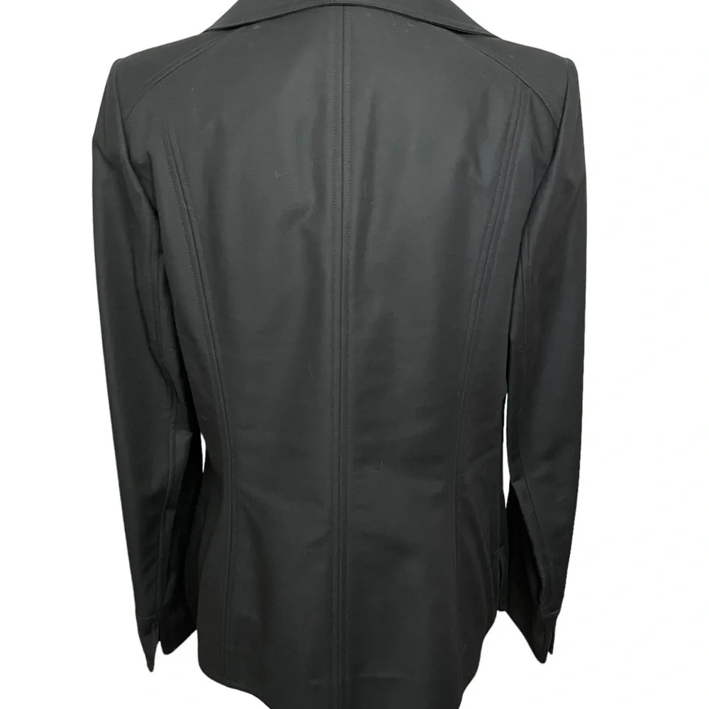 Ellen Tracy Black Blazer Cotton Spandex Wide Notch Collar Three Button Size 10